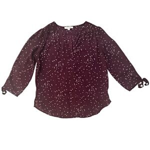 Monday Fun Plum Colored Speckled Print Blouse Women’s Small 3/4 Sleeve Tie